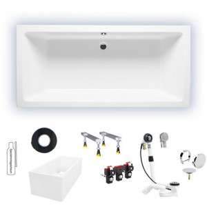 Riho Rechteck-Badewanne Lugo 180x90  flachen Rand 10mm, weiß B134001005 AKTIONSPREIS