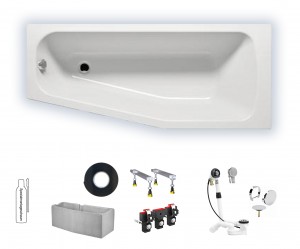 Rocky 1600x700x420 Links Asymmetrische Raumsparwanne weiß