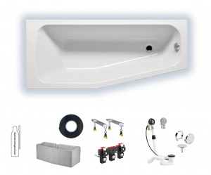 Rocky 1600x700x420 Rechts Asymmetrische Raumsparwanne weiß