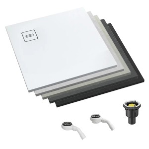 RockyTray rutschfeste Komposit Duschwanne Duschfläche, 800 x 800 x 35, Eckablauf, weiß, zuschneidbar