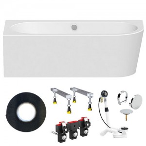 Vorwand-Badewanne Rocky L100 Wall Corner rechts Acrylwanne für Wandeinbau,  1800 x 800 x 600 mm, weiß